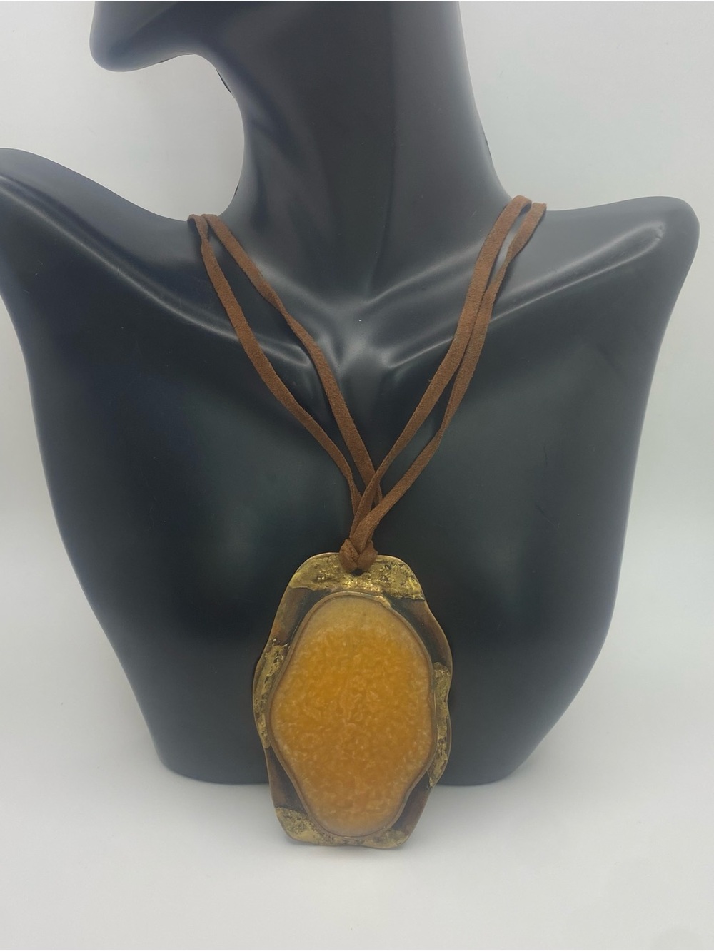 Handmade Earthy Resin Poured Statement Pendant Necklace – Adjustable Cord